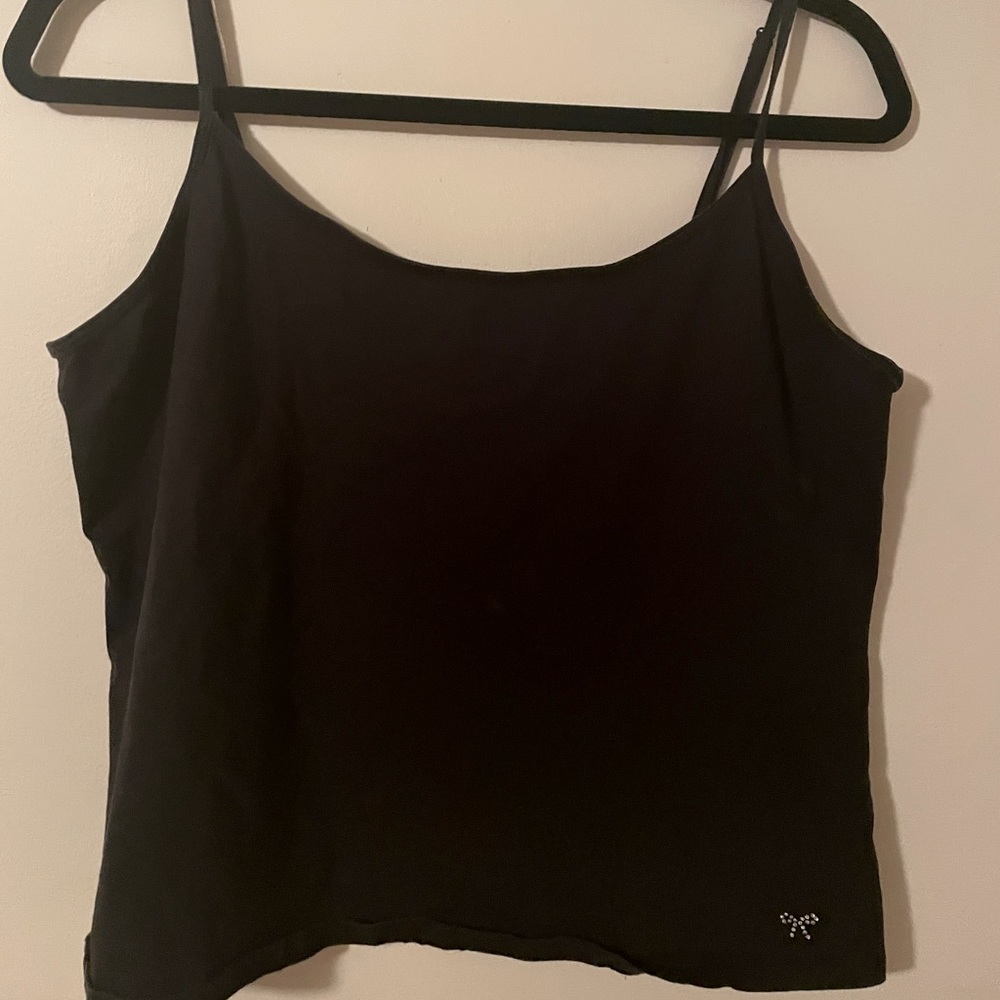 Size large girls black tank with small crystal bow detail